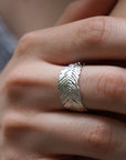 Wide Band Ring: Real Pressed Mimosa Leaf - Sterling Silver-2