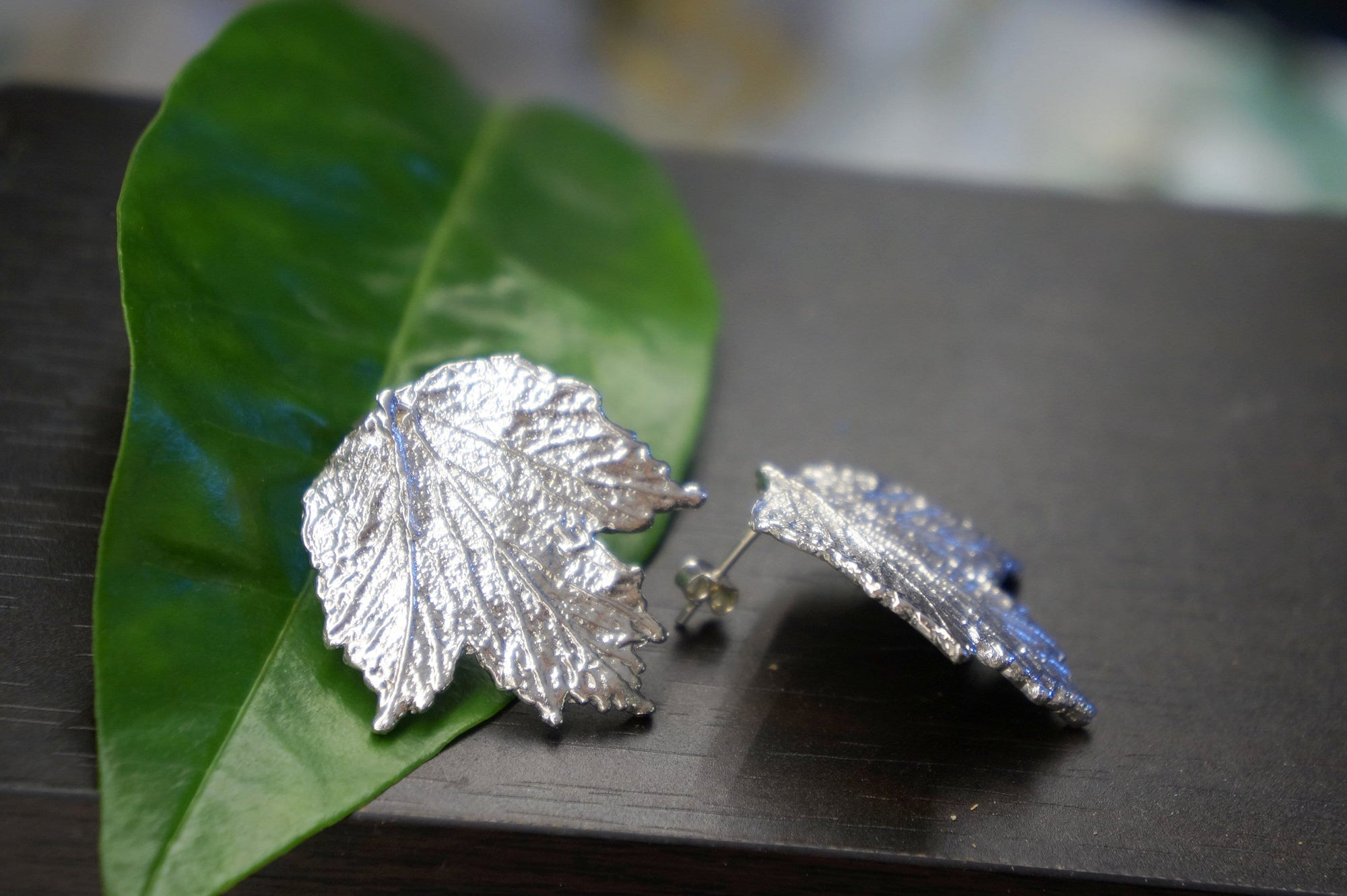 Nature-Inspired Leaf Earrings, Bourbon Rose (Sterling Silver Studs)-0