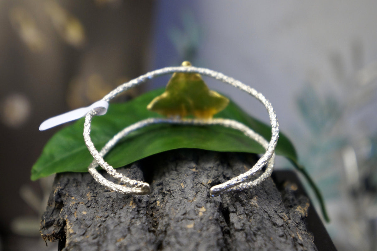 Real Ivy Leaf Gold Cuff Bracelet, Handmade Nature Jewelry, Organic Forest Cuff, Gift for Wisdom &amp; Friendship, 14K Gold Plated Sterling Silver 925