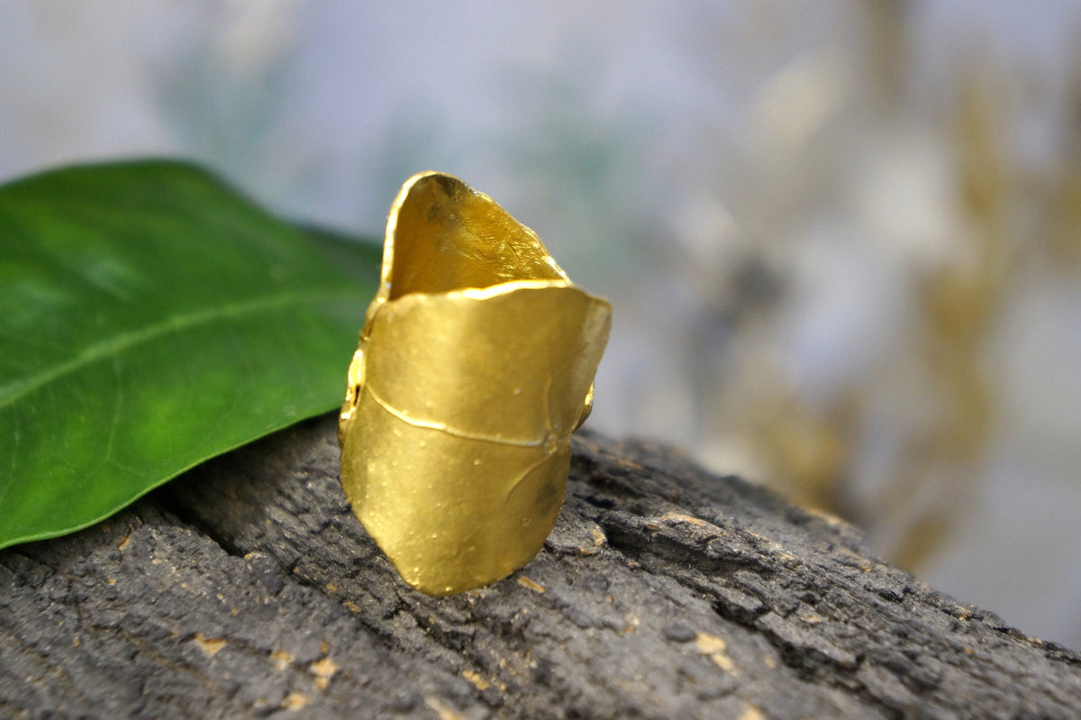 Real Ivy Leaf Adjustable Ring, 14K Gold Plated Brass Band, Handmade Jewelry Gift, Birthday Gift for Women, Boho Fashion Eco Accessory