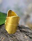 Real Ivy Leaf Adjustable Ring, 14K Gold Plated Brass Band, Handmade Jewelry Gift, Birthday Gift for Women, Boho Fashion Eco Accessory