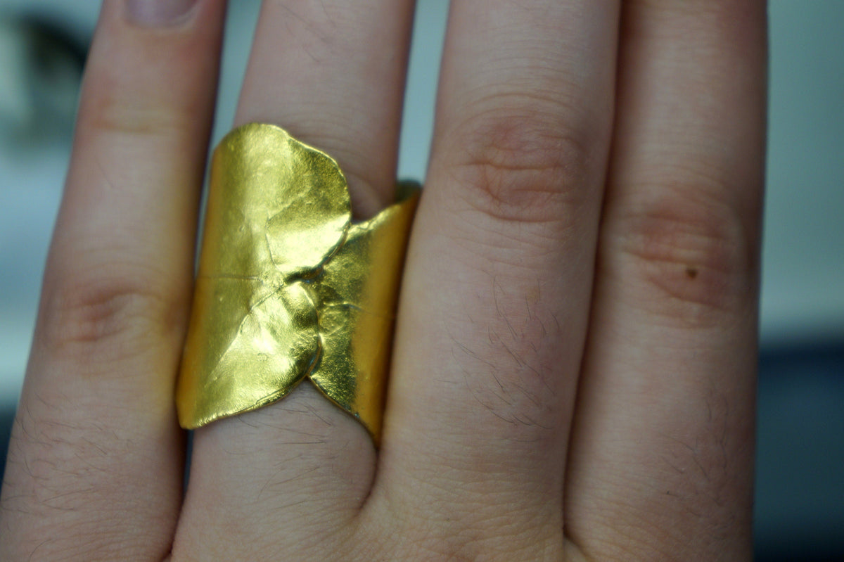 Real Ivy Leaf Adjustable Ring, 14K Gold Plated Brass Band, Handmade Jewelry Gift, Birthday Gift for Women, Boho Fashion Eco Accessory
