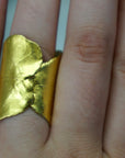 Real Ivy Leaf Adjustable Ring, 14K Gold Plated Brass Band, Handmade Jewelry Gift, Birthday Gift for Women, Boho Fashion Eco Accessory