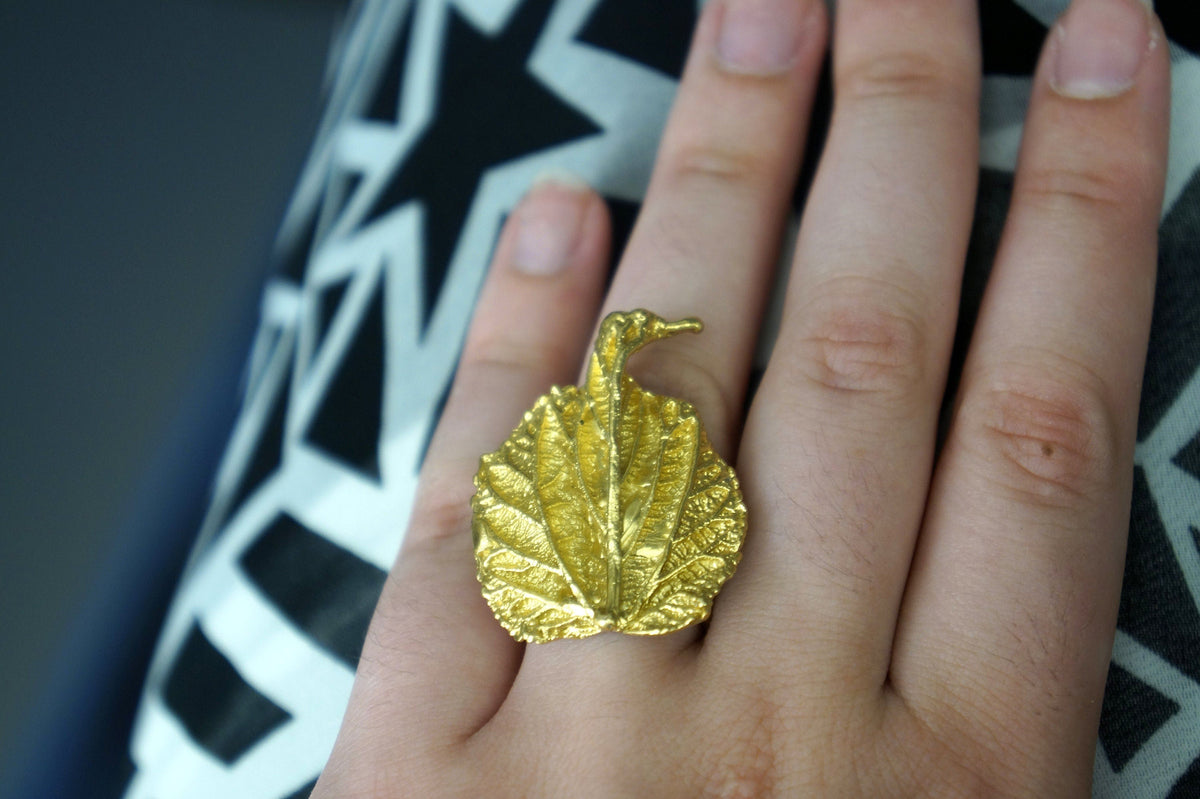 Real Leaf Statement Ring, Handmade Statement Jewelry, Organic Botanical Band, Unique Gift for Nature Lovers, Gold or Sterling Silver 925