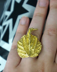 Real Leaf Statement Ring, Handmade Statement Jewelry, Organic Botanical Band, Unique Gift for Nature Lovers, Gold or Sterling Silver 925