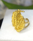 Real Leaf Statement Ring, Handmade Statement Jewelry, Organic Botanical Band, Unique Gift for Nature Lovers, Gold or Sterling Silver 925