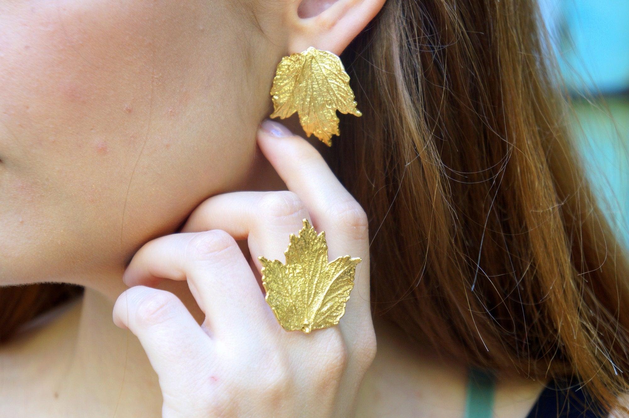 Nature-Inspired Leaf Earrings, Bourbon Rose (Sterling Silver Studs)-3