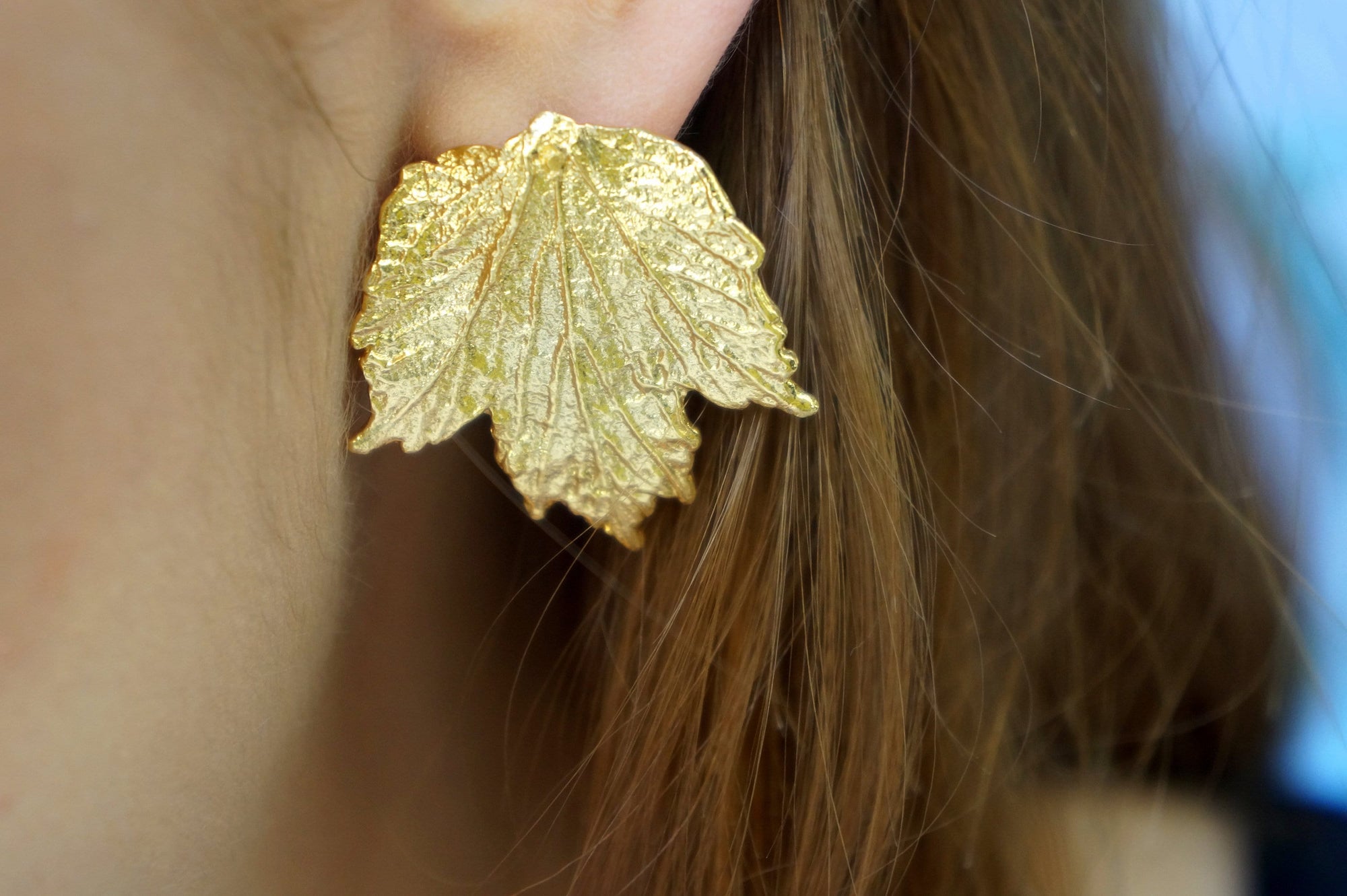 Nature-Inspired Leaf Earrings, Bourbon Rose (Sterling Silver Studs)-2