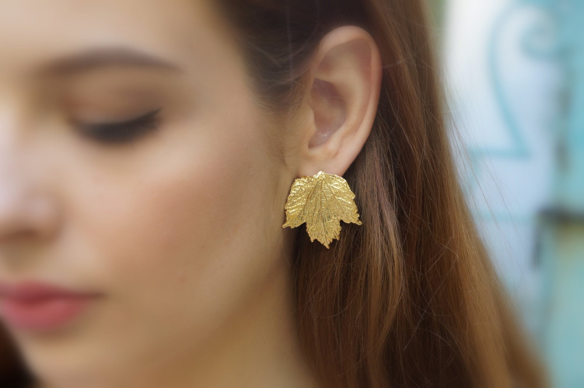 Nature-Inspired Leaf Earrings, Bourbon Rose (Sterling Silver Studs)-4