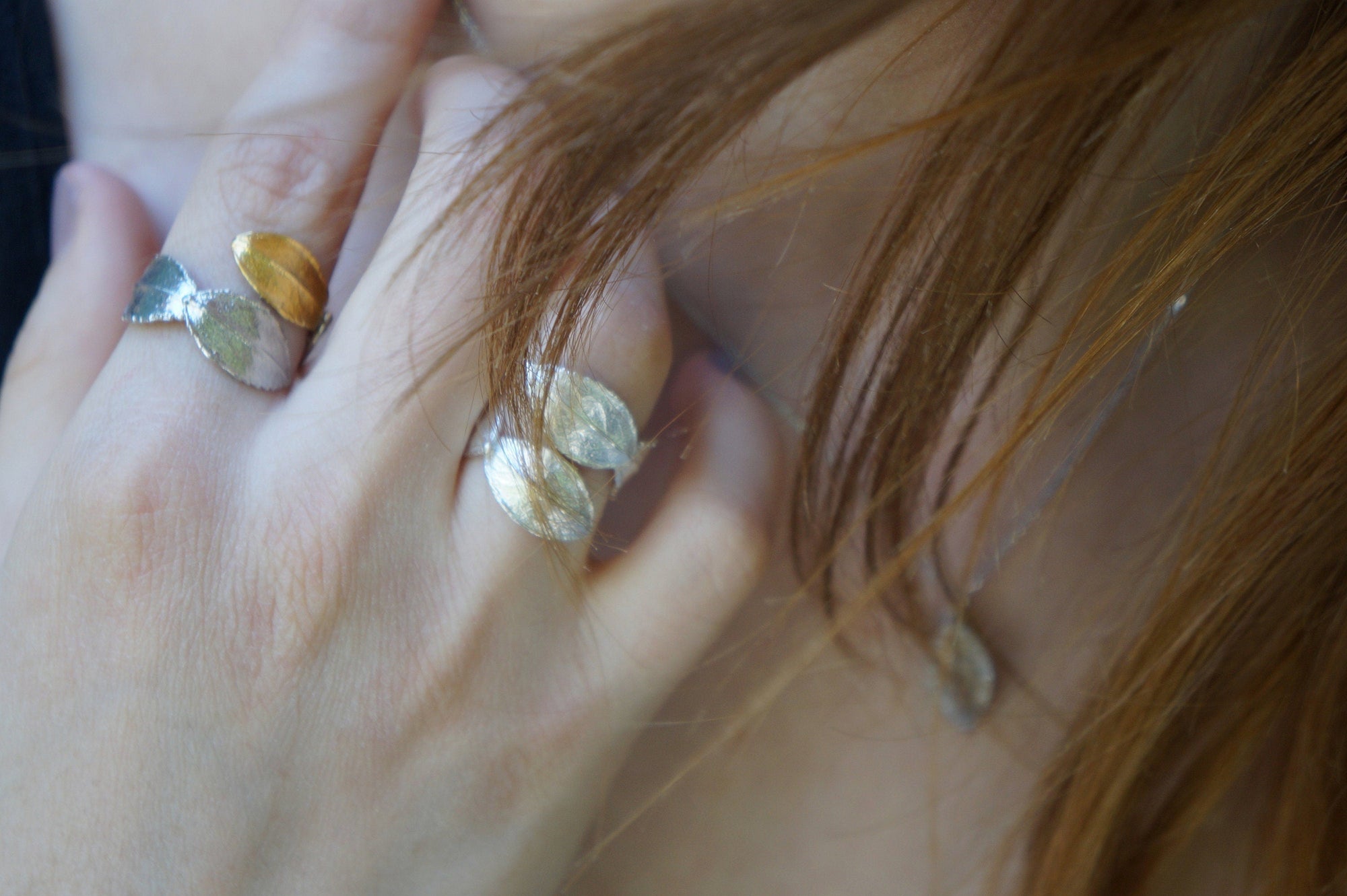 Rose Leaf Ring: Handmade Nature Jewelry (Adjustable Silver or Gold)-3