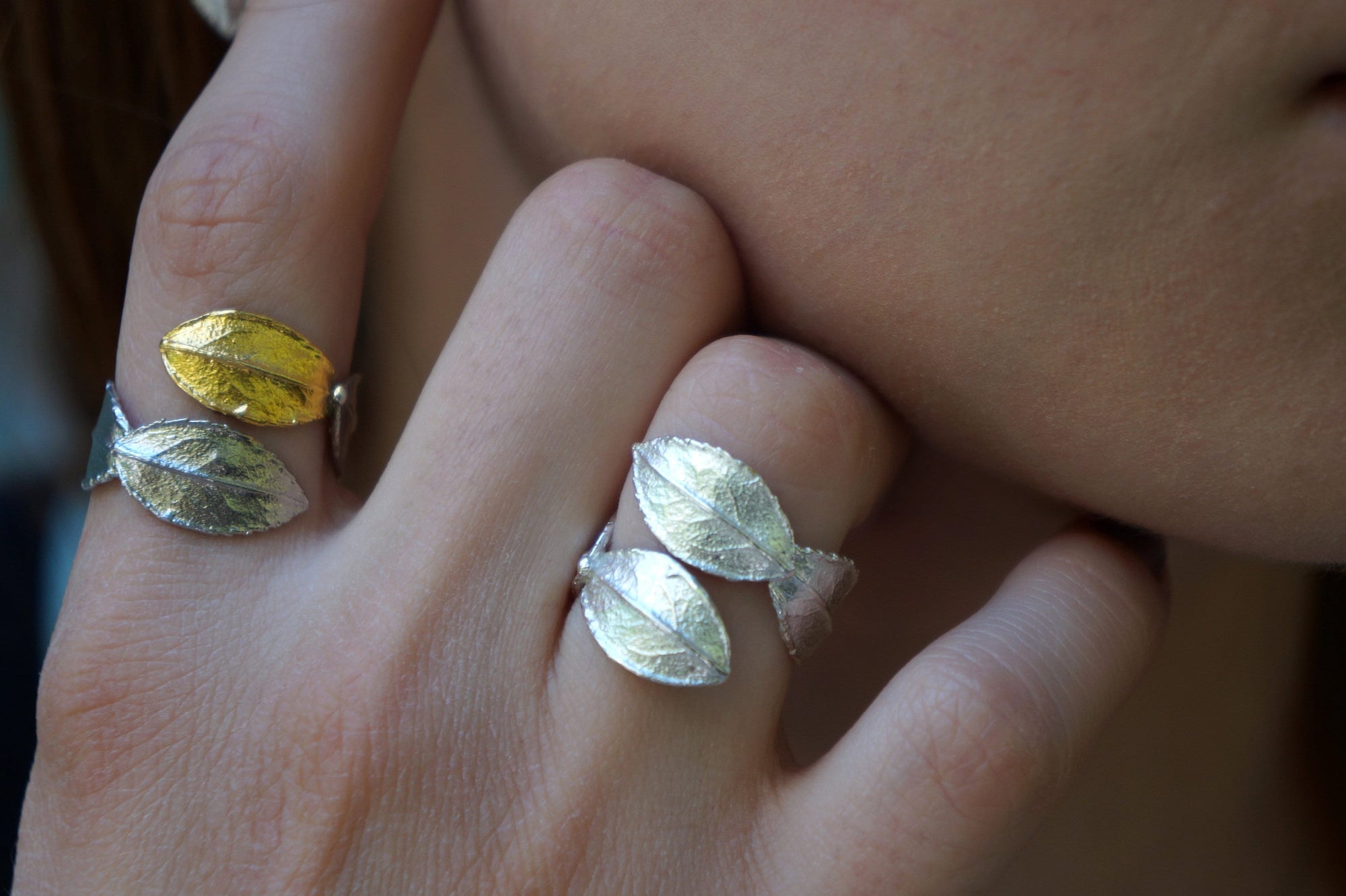 Rose Leaf Ring: Handmade Nature Jewelry (Adjustable Silver or Gold)-1