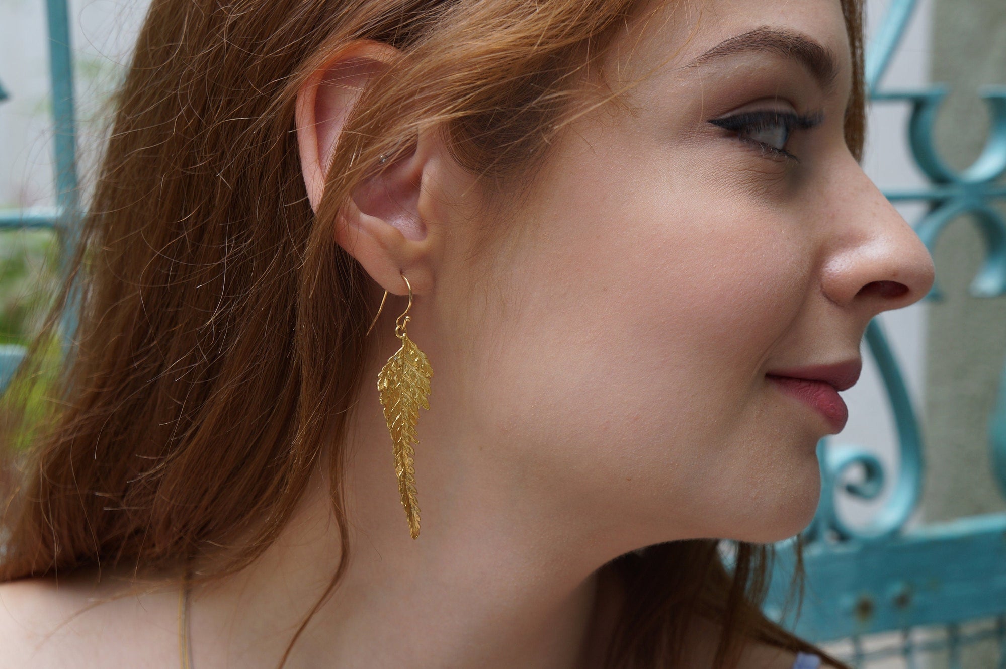 Fern Leaf Earrings: 14K Gold Plated Sterling Silver Drop-1