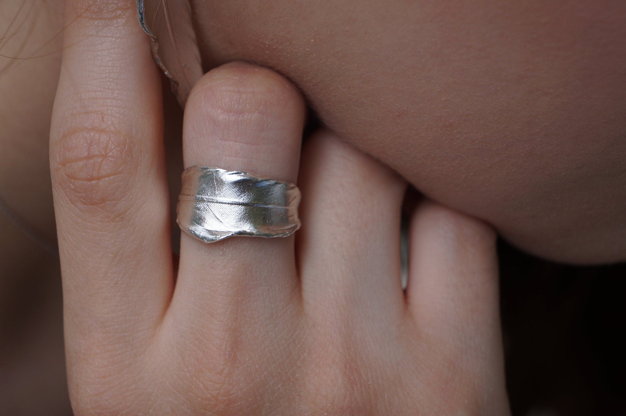 Silver Feather Ring, Sterling Silver Jewelry, Dove Feather Band, Gift for Her, Birthday Gift for Women, Handmade Jewelry-0