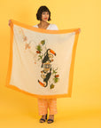 Square silk scarf with orange boarder 'Toucan Silk'