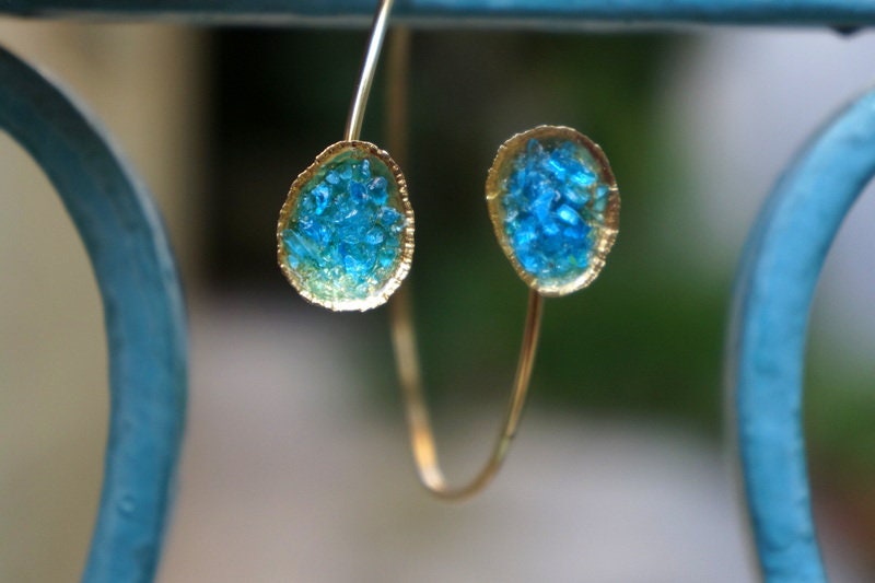 Nautical Silver Cuff Bracelet, Limpet Shell with Raw Blue Murano Glass (Adjustable)-4