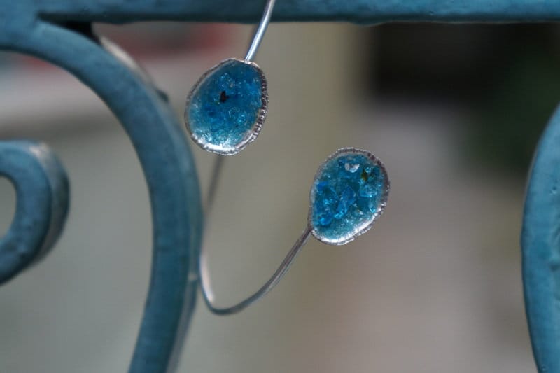 Nautical Silver Cuff Bracelet, Limpet Shell with Raw Blue Murano Glass (Adjustable)-1