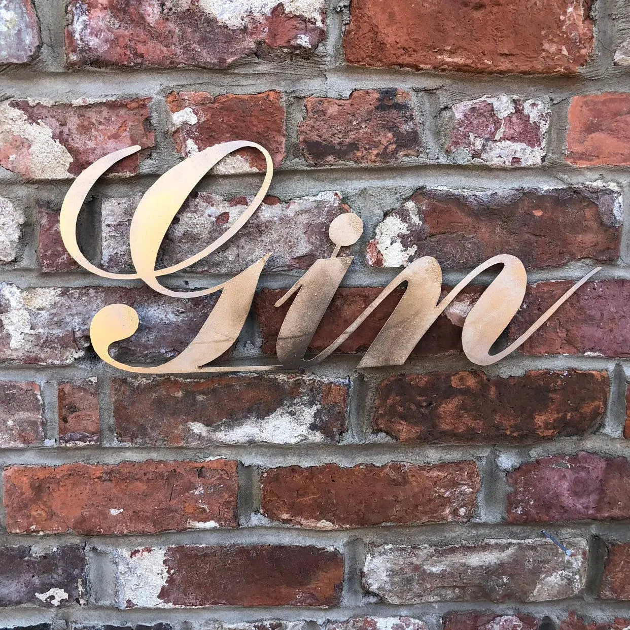 Rustic Distressed Gold Metal Gin Sign