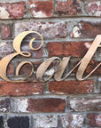 Rustic Distressed Gold Metal Eat Wall Decoration