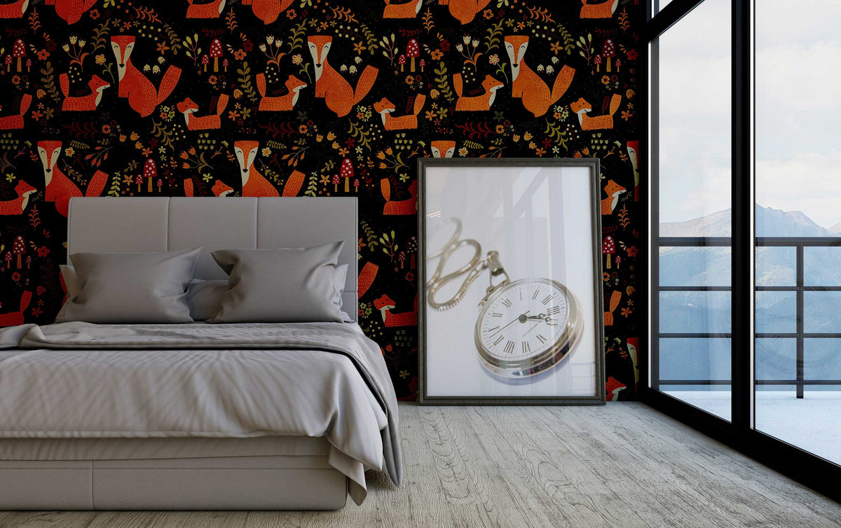 Vintage Foxes | Removable Wallpaper | Self-adhesive | Temporary wallpaper 