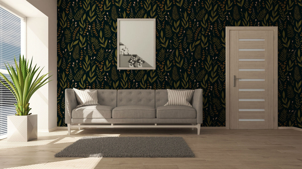 Herbs Dark | Removable Wallpaper | Self-adhesive | Temporary wallpaper 