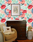 Poppy watercolor nursery wallpaper Peel and Stick | Wonderwallsboutique