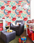 Poppy watercolor nursery wallpaper Peel and Stick | Wonderwallsboutique