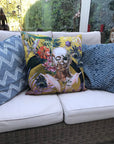 Large Yellow Cushion Watercolour skull design 'Boto Cushion' in Vegan friendly Suede