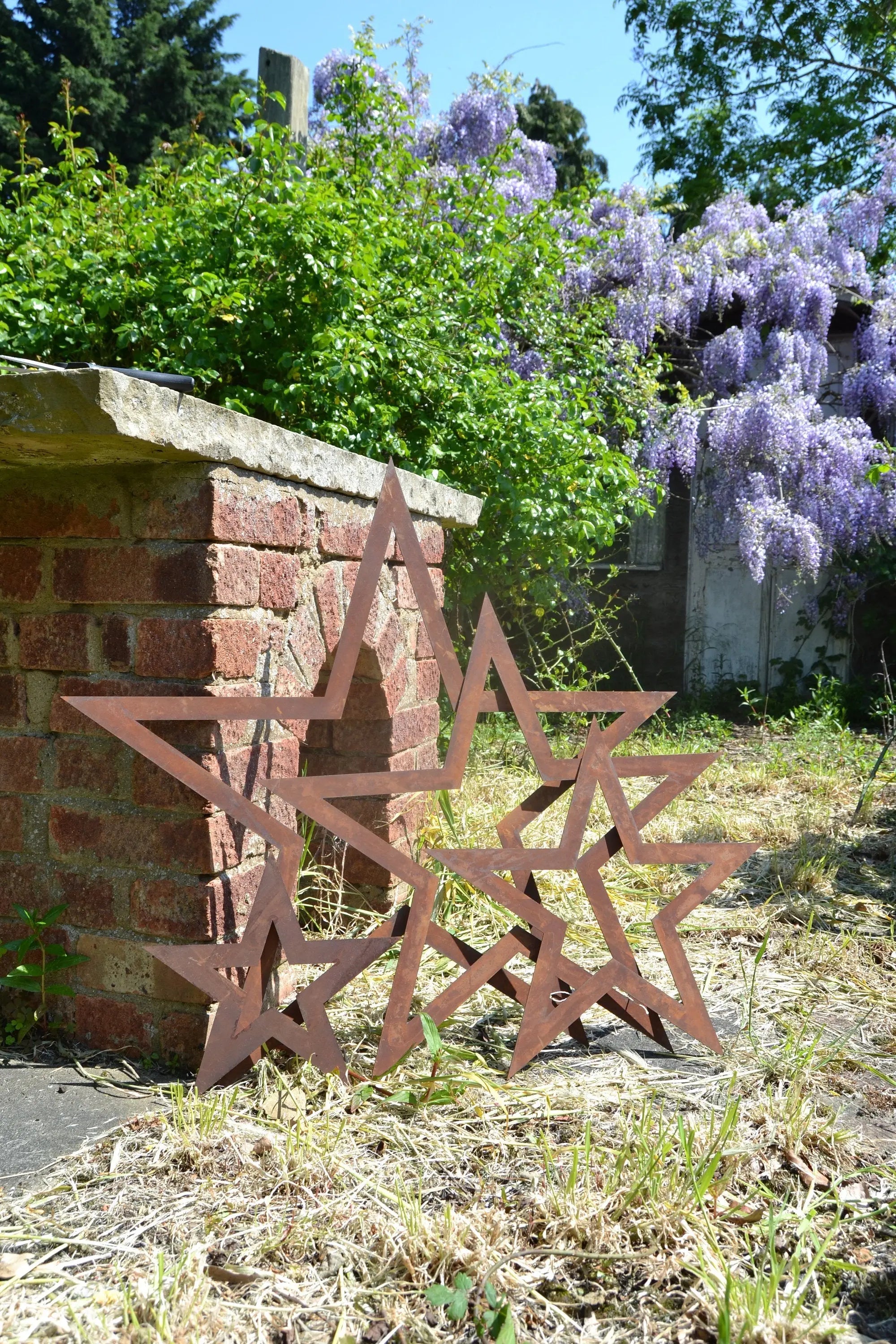 Set of 4 rusty Metal Star Garden Decorations