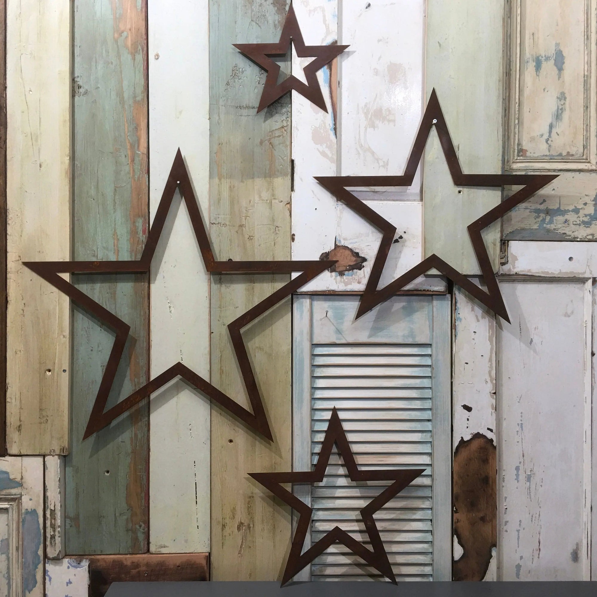 Set of 4 rusty Metal Star Garden Decorations