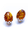 Floral Frame Oval Amber Clip On Earrings