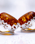 Floral Frame Oval Amber Clip On Earrings