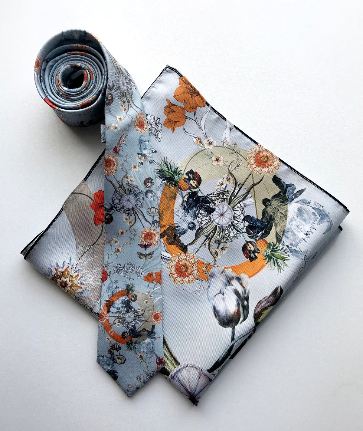 Light Blue Luxury Silk Pocket Square and tie in Gift set in box, 'Evolution' design formal wear for weddings or groomsmen gift