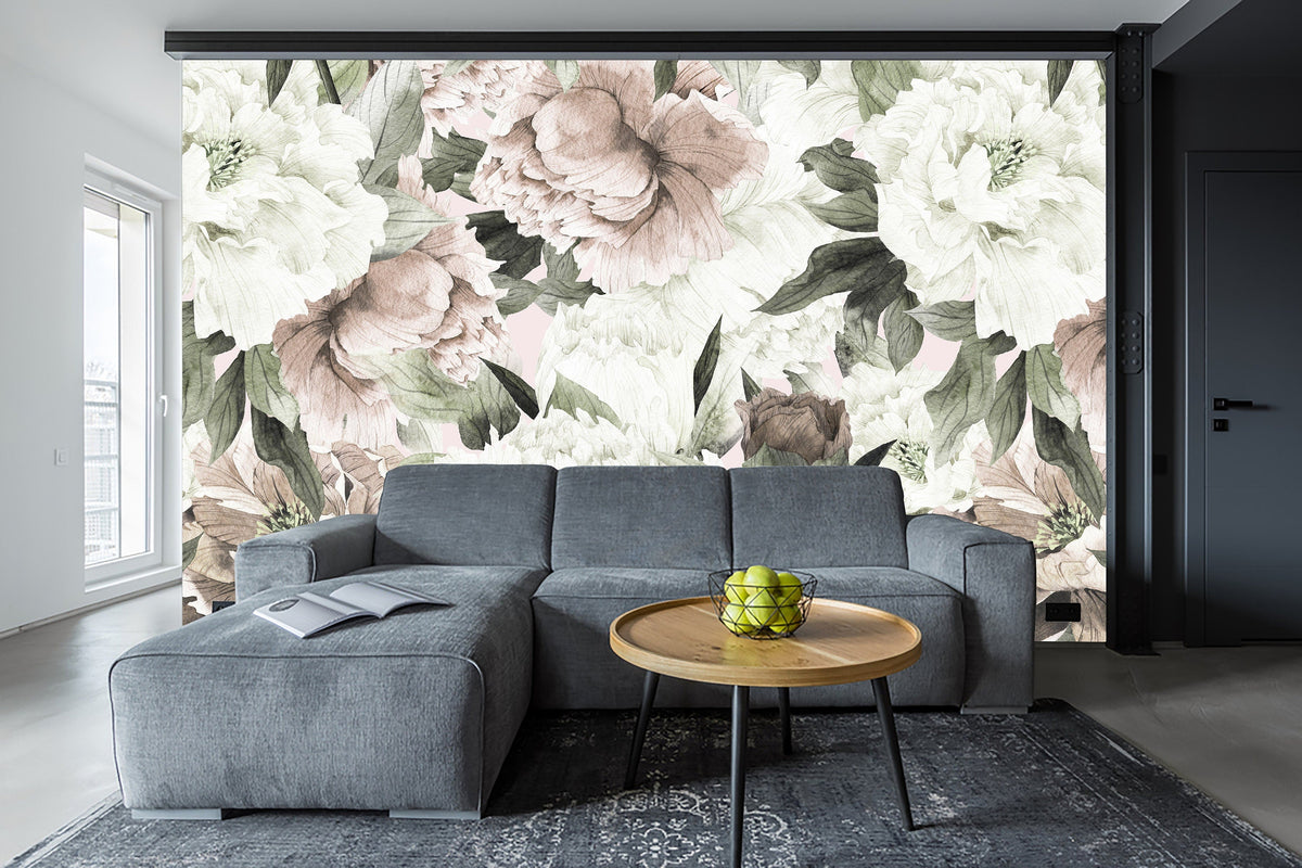 Blush Spring Peonies Removable Wallpaper-Peel and St... | Wonderwallsboutique