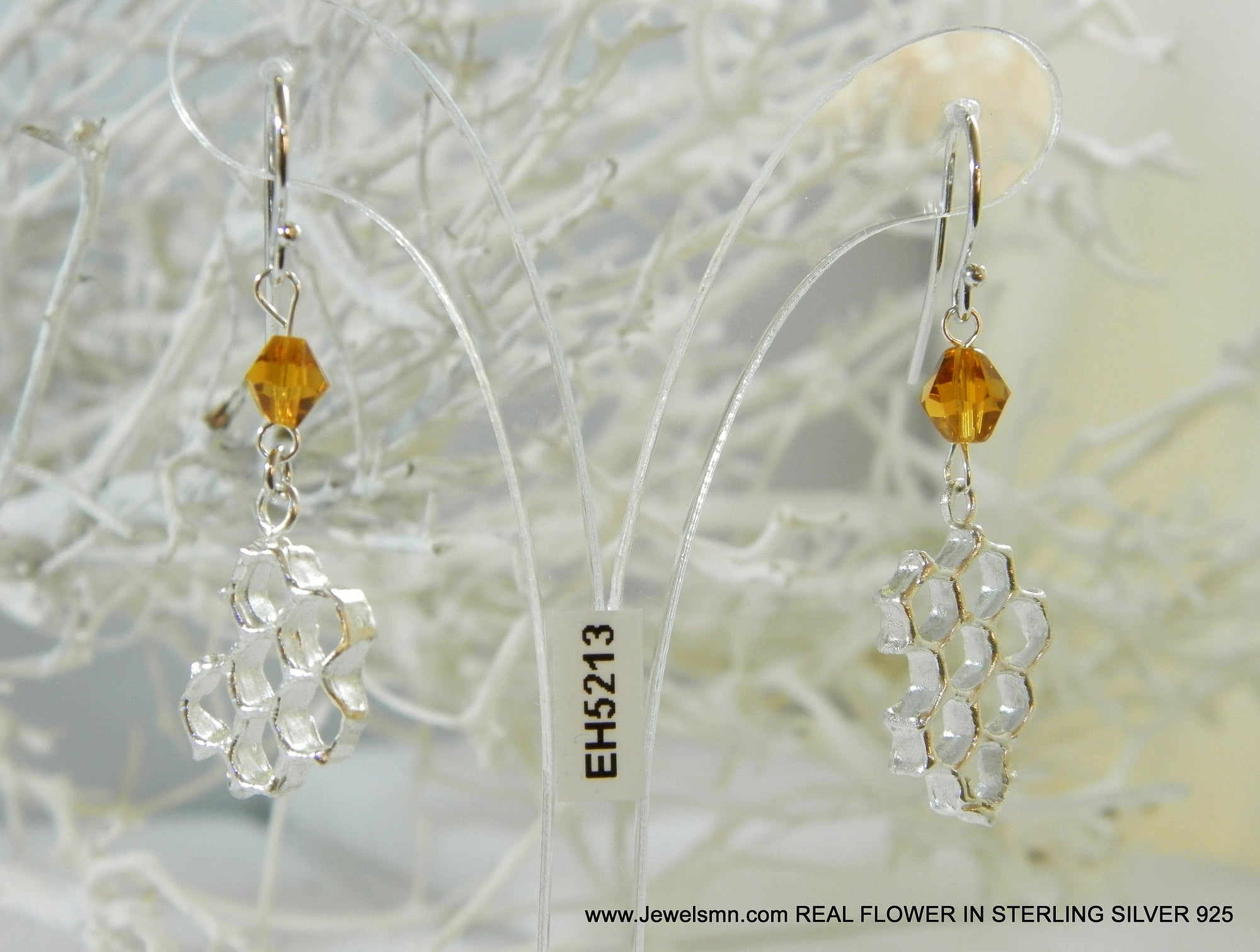 Honeycomb Bee Earrings Sterling Silver (Hexagon, Hypoallergenic)-2