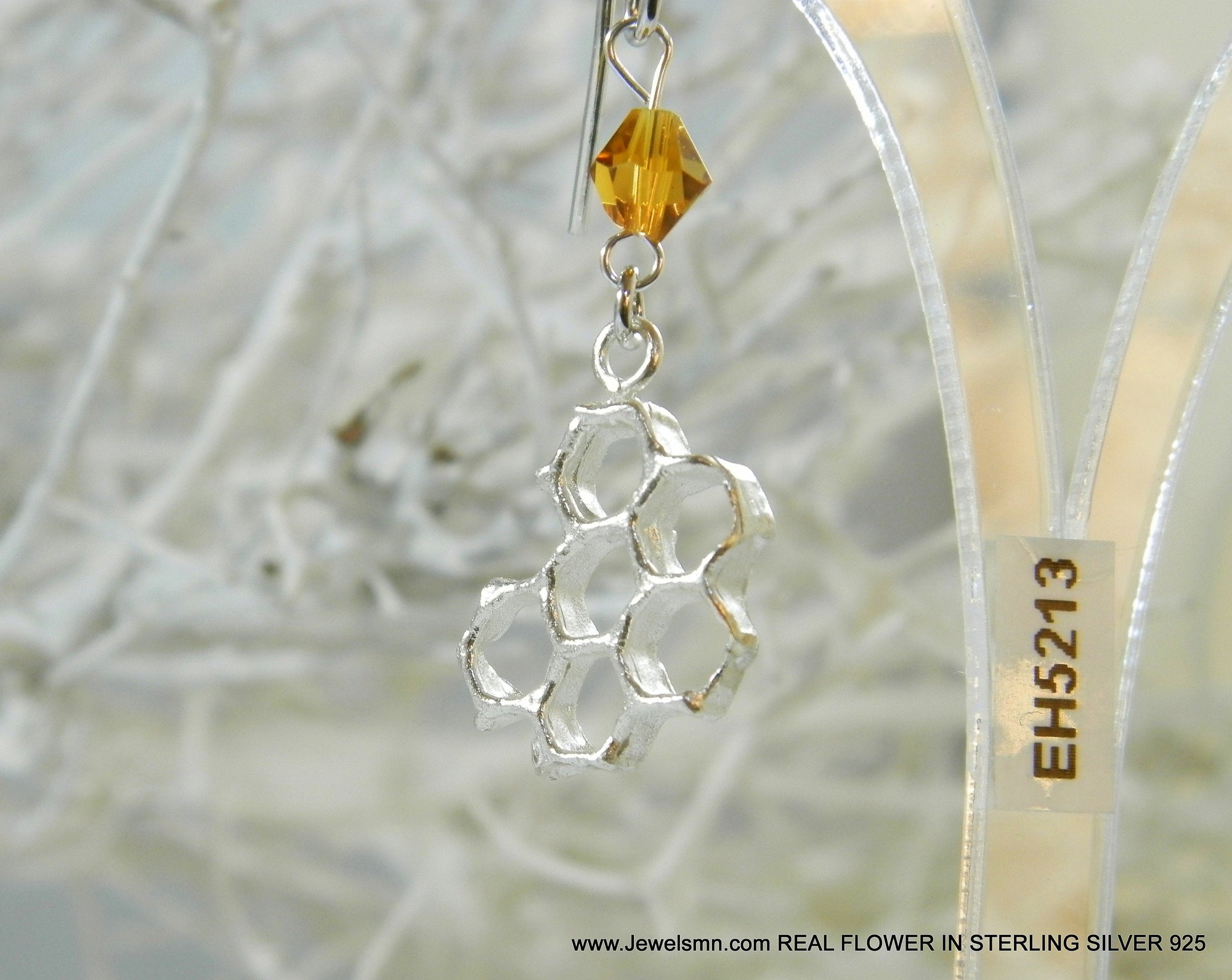 Honeycomb Bee Earrings Sterling Silver (Hexagon, Hypoallergenic)-4