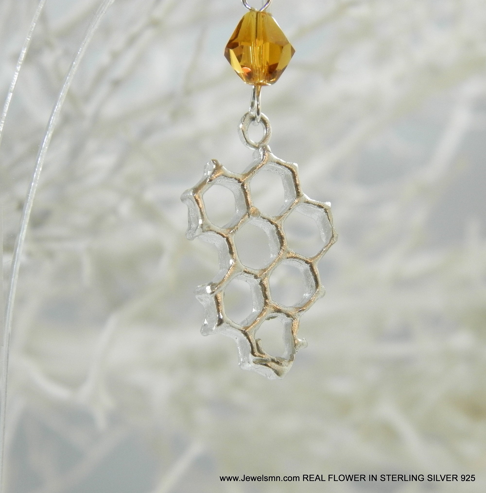 Honeycomb Bee Earrings Sterling Silver (Hexagon, Hypoallergenic)-0