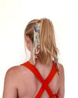 Cream 'Skinny' Silk scarf in the botanical  'Evolution' Print, delicate, lightweight Twilly style scarf accessory