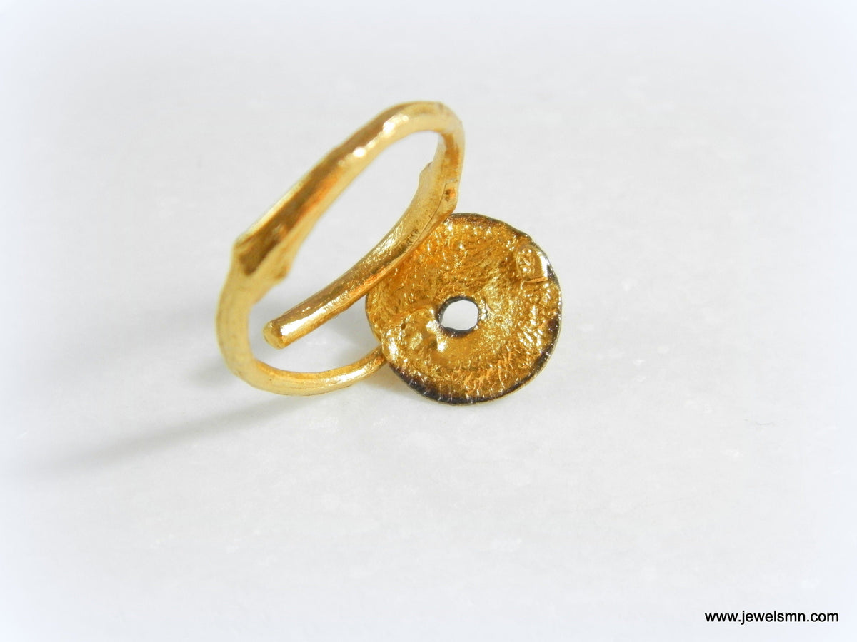 Real Leaf Gold Ring, Handmade Minimalist Jewelry, Organic Botanical Band, Unique Gift for Nature Lovers, 14K Gold Plated Sterling Silver 925