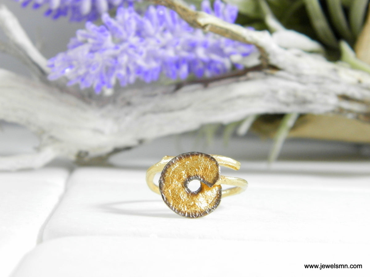 Real Leaf Gold Ring, Handmade Minimalist Jewelry, Organic Botanical Band, Unique Gift for Nature Lovers, 14K Gold Plated Sterling Silver 925
