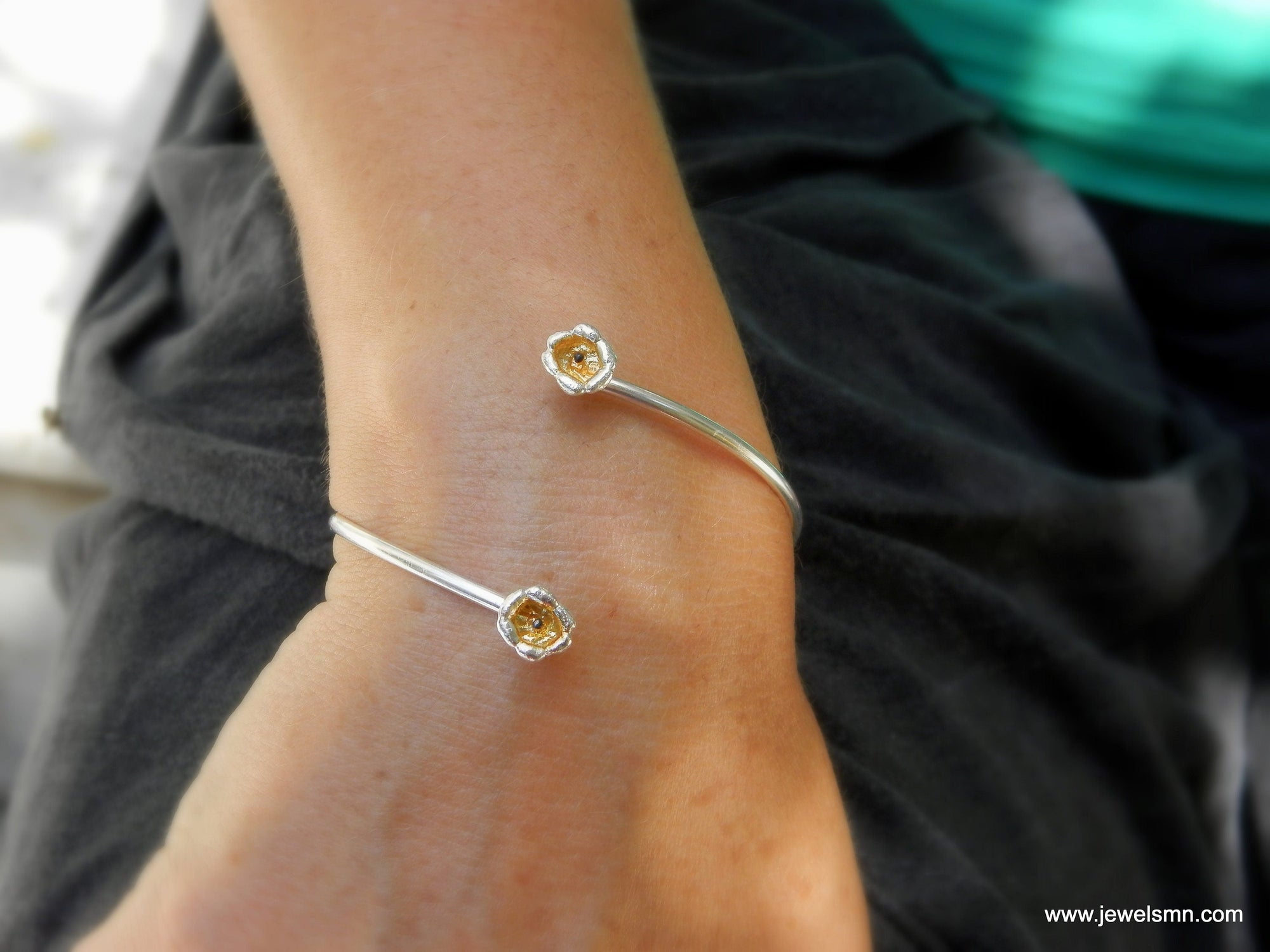 Lily of the Valley Silver Bracelet - Open Cuff, Adjustable Fit-0