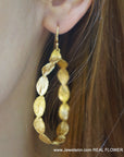 Gold Rose Leaves Hoops, Handmade Nature Jewelry, Botanical Dangle Earrings, Gift for Love & Success, Eco Sustainable Sterling Silver 925