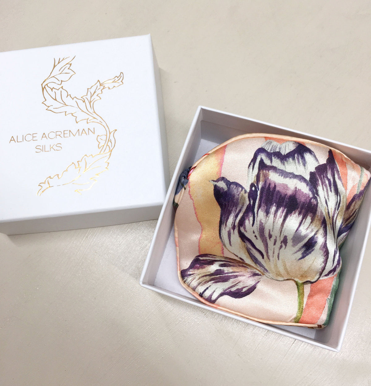 Silk eye mask with tropical floral print designs