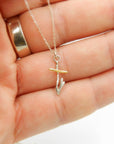 Twig Cross Necklace: Silver and Gold Nature Design (2cm Pendant)-1