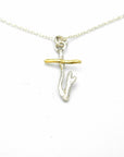 Twig Cross Necklace: Silver and Gold Nature Design (2cm Pendant)-0