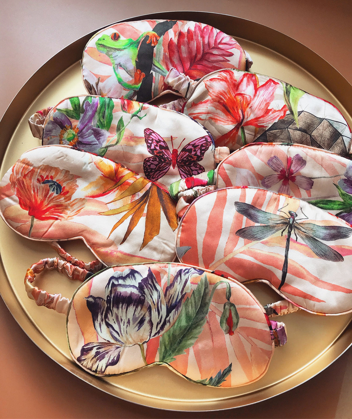 Silk eye mask with tropical floral print designs