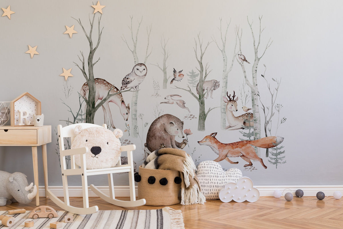 Forest Friends Wallpaper, Kids, Room, Wall Cover, Design, Nursery 