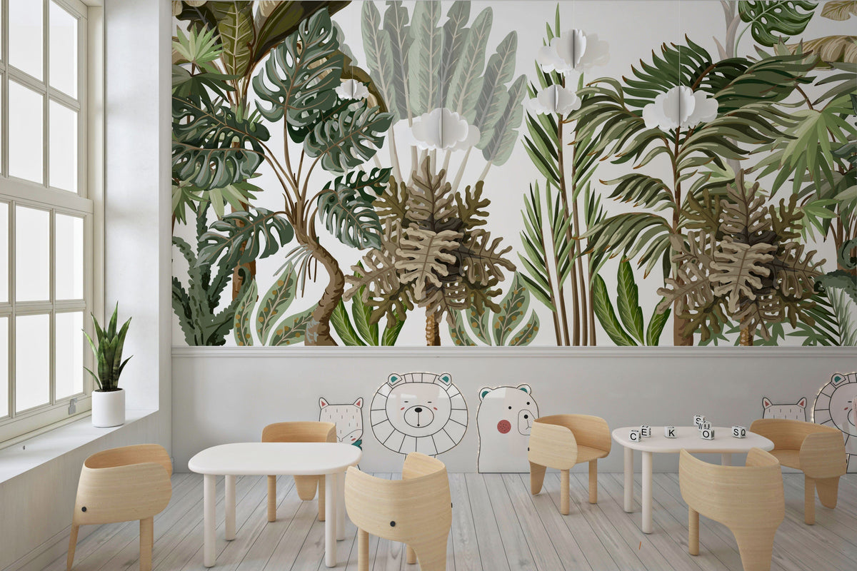 Tropical Palm Leaves Nursery Wallpaper | Wonderwallsboutique