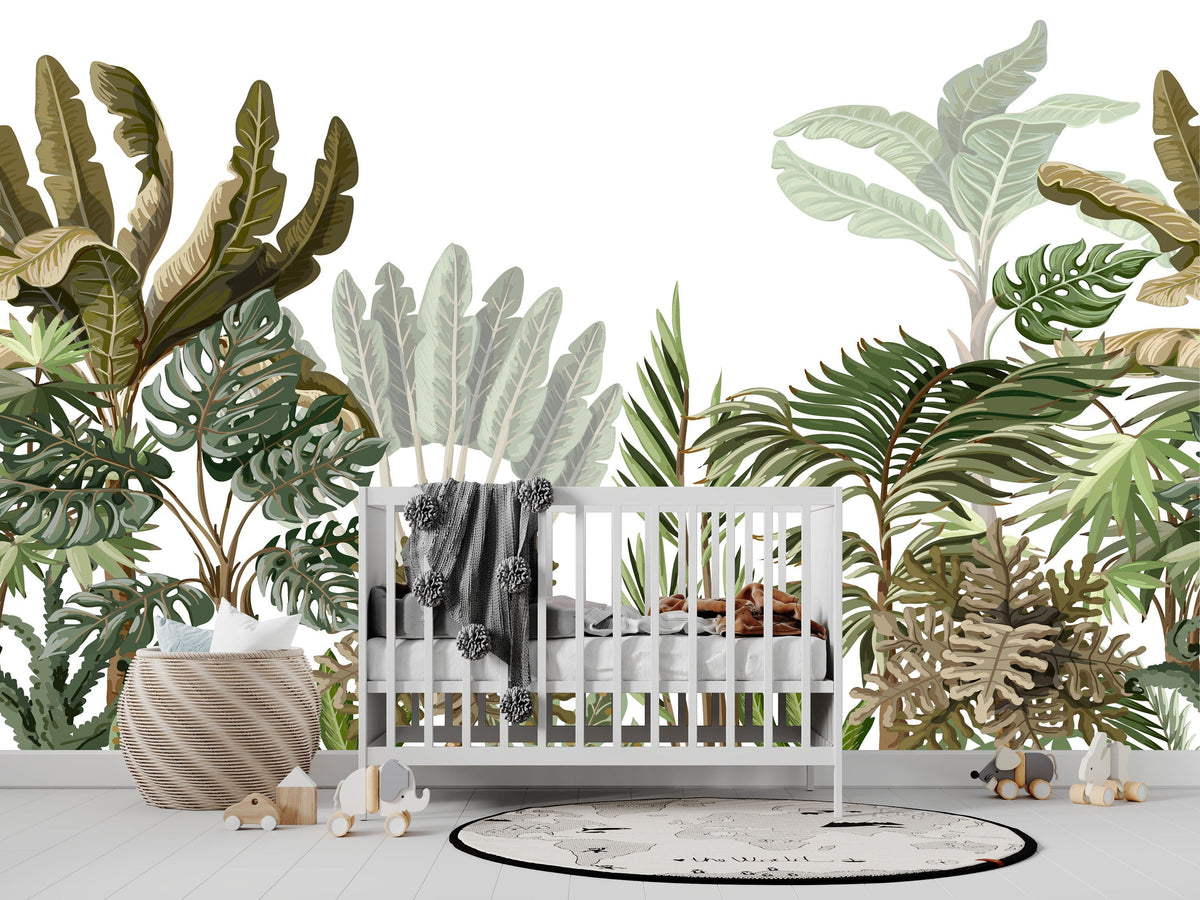 Tropical Palm Leaves Nursery Wallpaper | Wonderwallsboutique