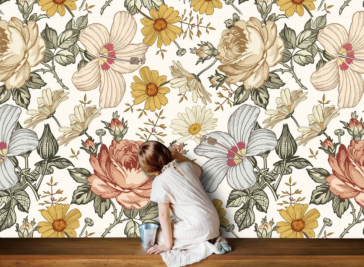Madelyn Nursery Floral Decor Wallpaper Madelyn Nurse... | Wonderwallsboutique