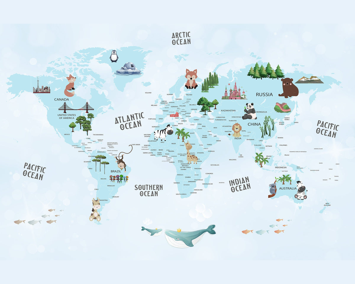 Blue World Map Wallpaper | Wonderwallsboutique